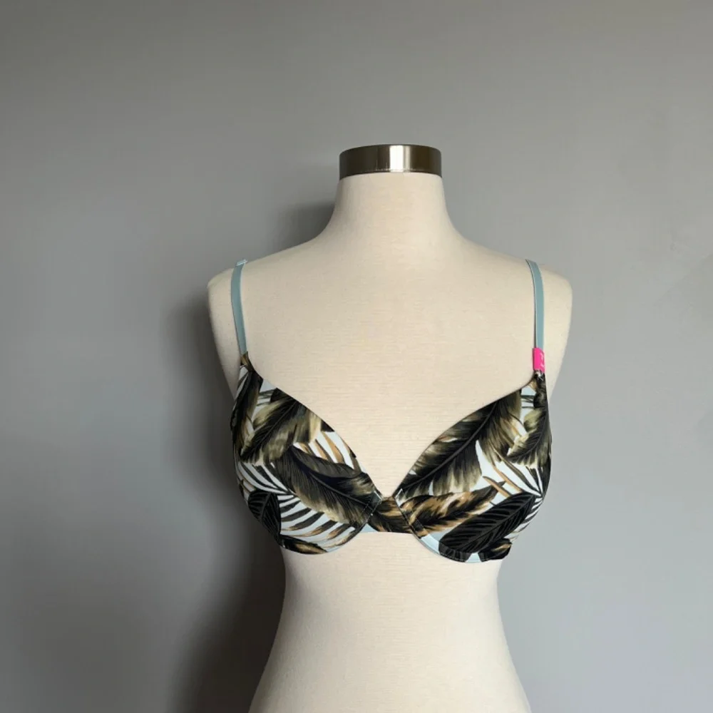 Victoria's Secret PINK SET BRA + PANTY Push-up Palm‎ Exotic Tropical Leaf 34C